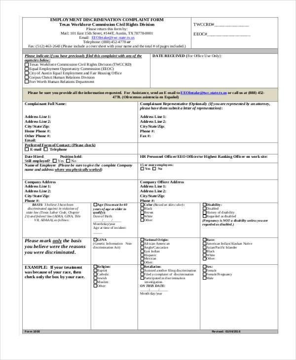 employee discrimination complaint form1