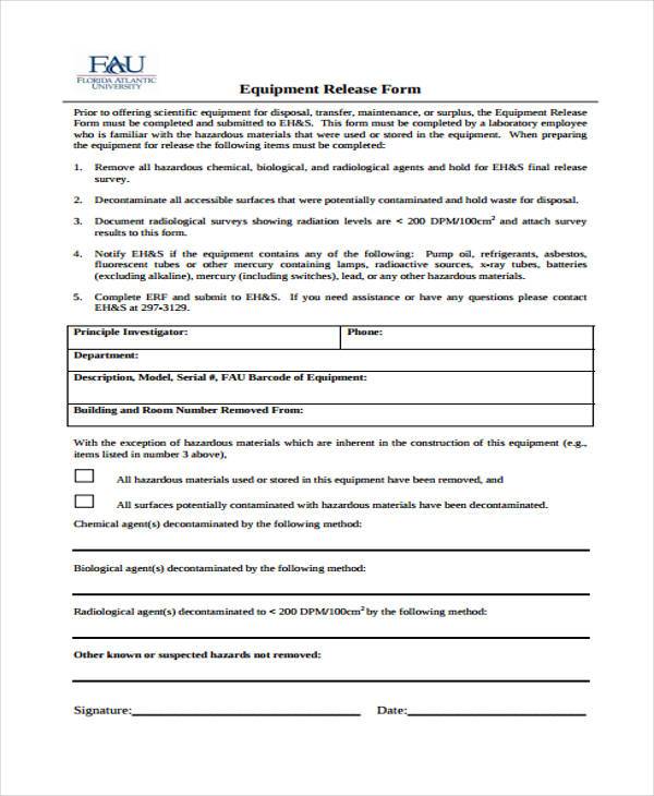 employee equipment release form