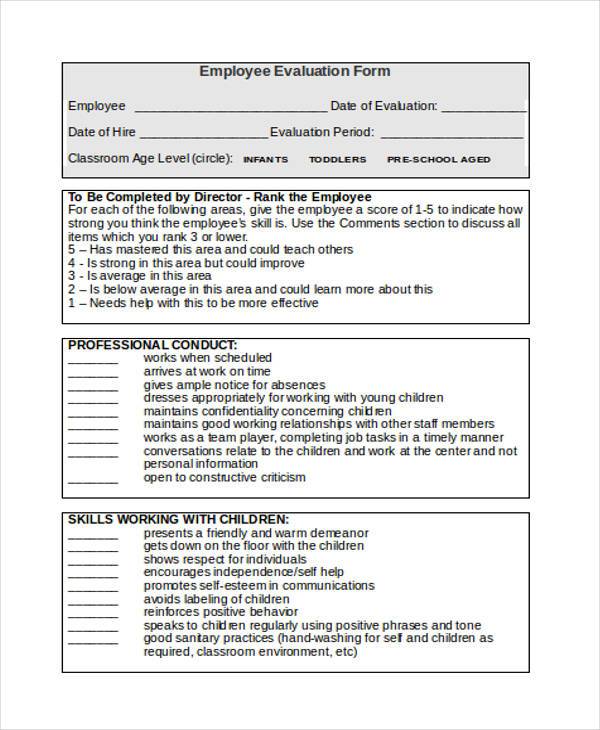 employee evaluation form example
