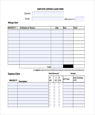 employee expense claim form