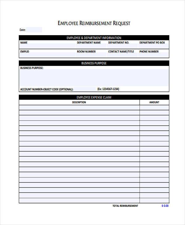 employee expense reimbursement request form