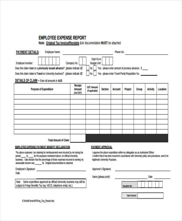 employee expenses form example