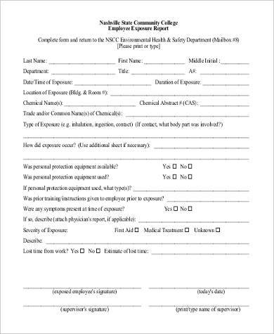 employee exposure report form