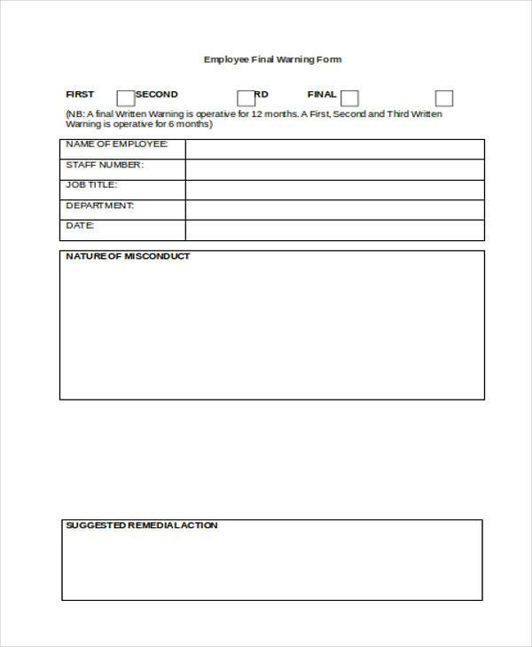 Printable Employee Final Warning Form For Caregiver Printable Forms Free Online