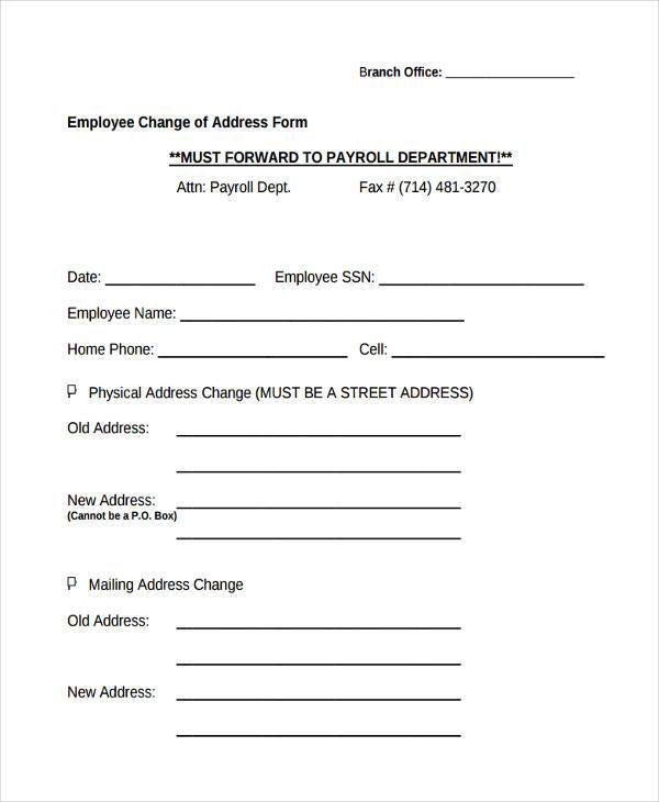 employee forwarding address form
