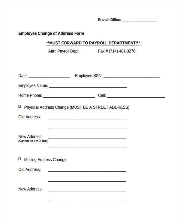 Free 7 Sample Employee Address Forms In Pdf Ms Word 5597