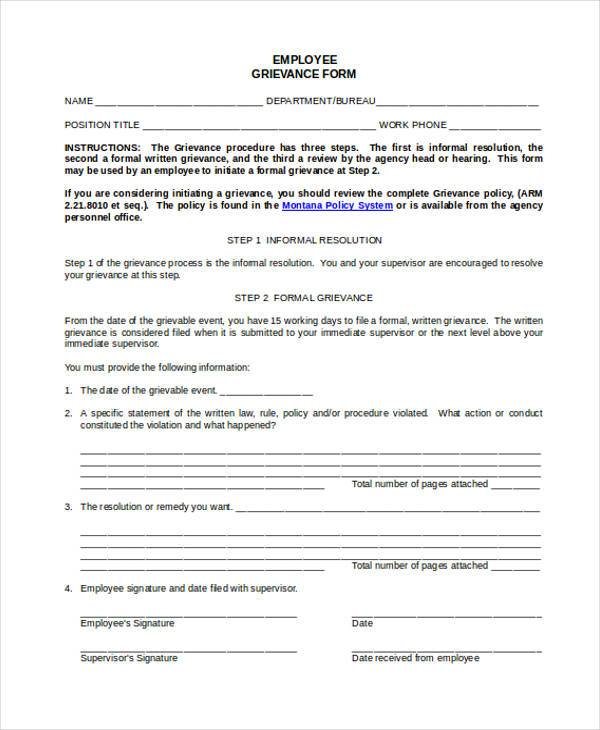 employee grievance form doc