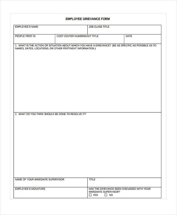 FREE 7+ Sample Employee Grievance Forms in PDF MS Word