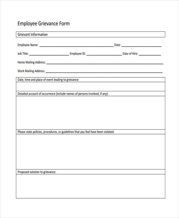 Printable Grievance Form Template Printable Word Searches