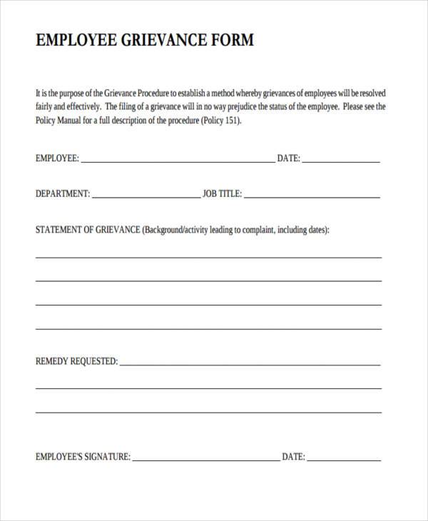 FREE 7+ Sample Employee Grievance Forms in PDF MS Word