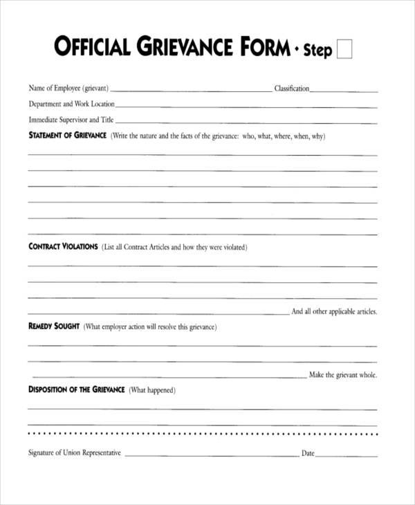 employee grievance handling form