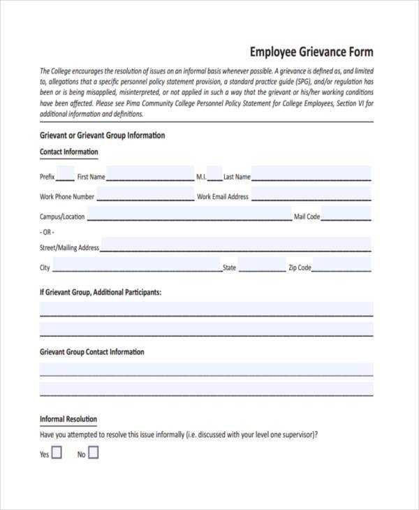 employee grievance resolution form