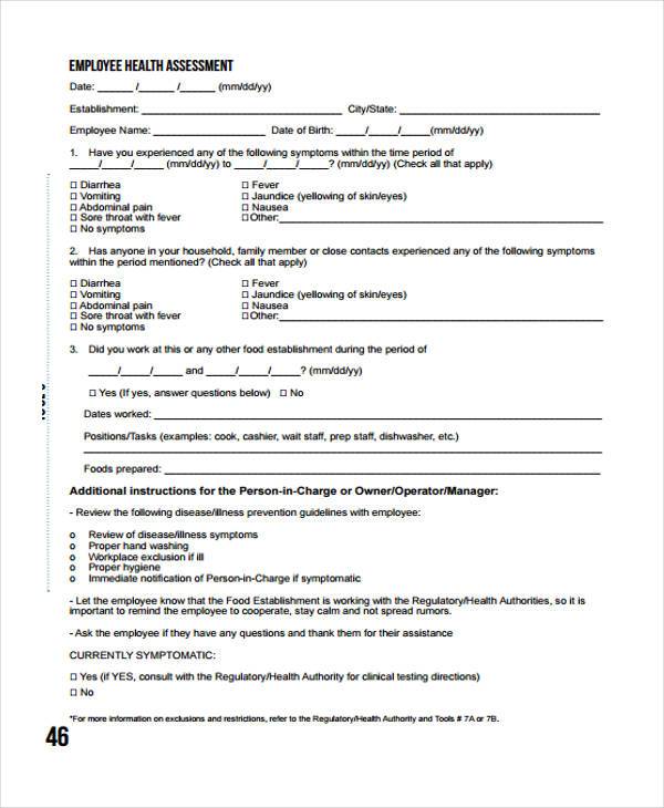 employee health assessment form pdf