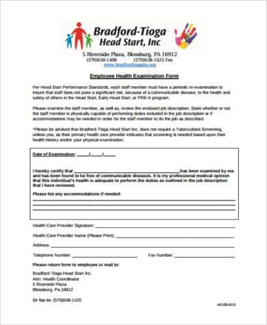employee health examination form
