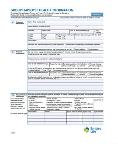 employee health information form