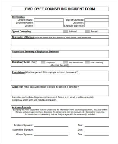 employee incident counseling form