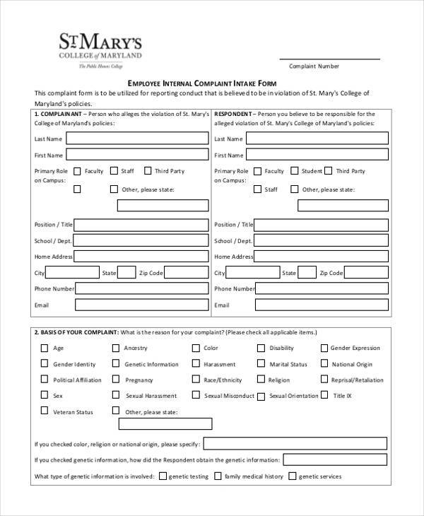 employee internal complaint form