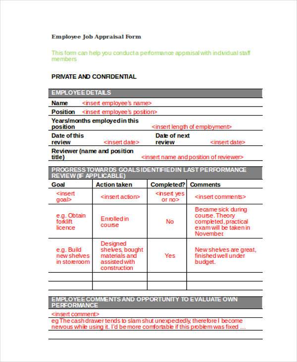 employee job appraisal form