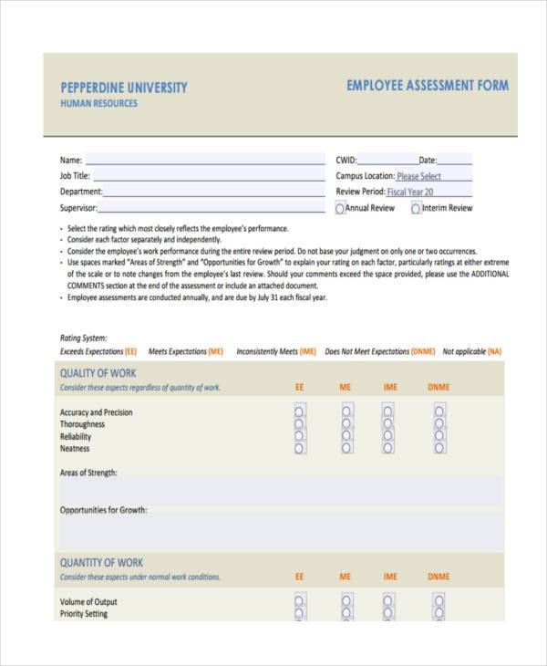 employee job assessment form