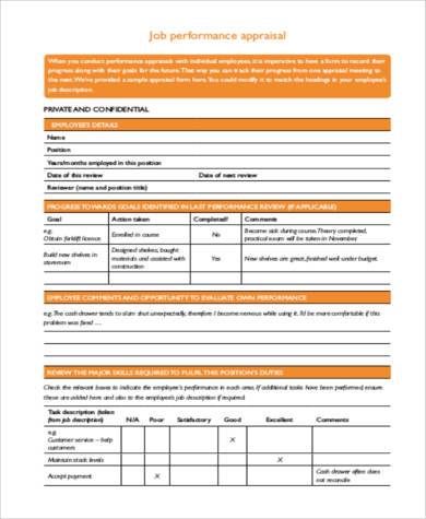 employee job performance appraisal form