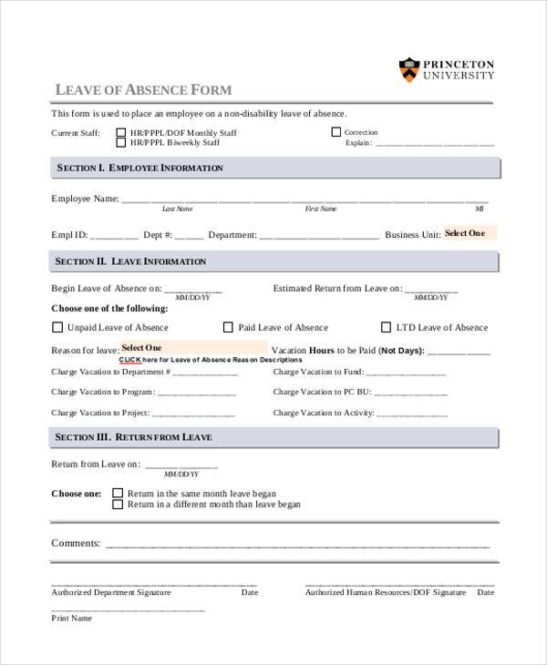 FREE 8 Sample Employee Absence Forms In PDF MS Word