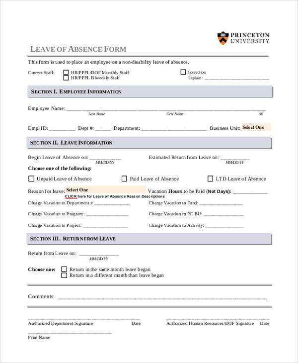 Free 8 Sample Employee Absence Forms In Pdf Ms Word 0028