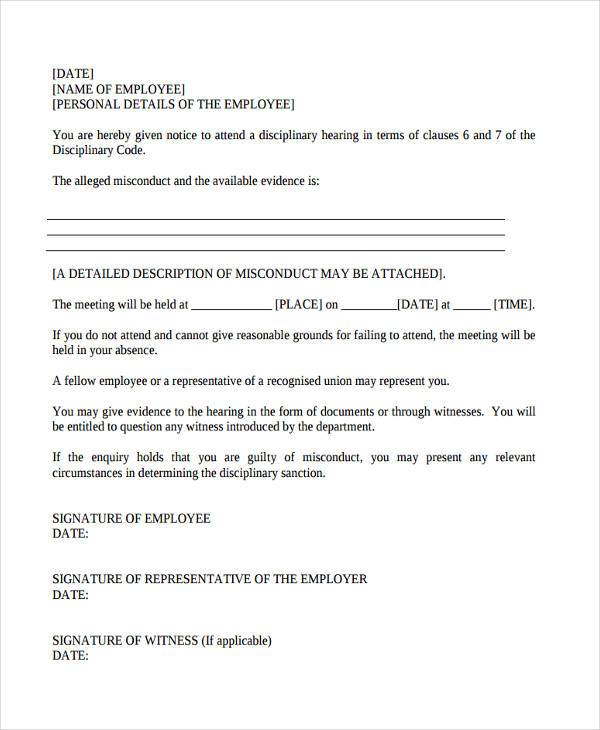 employee misconduct form example