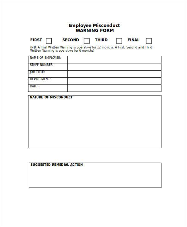 employee misconduct form in doc
