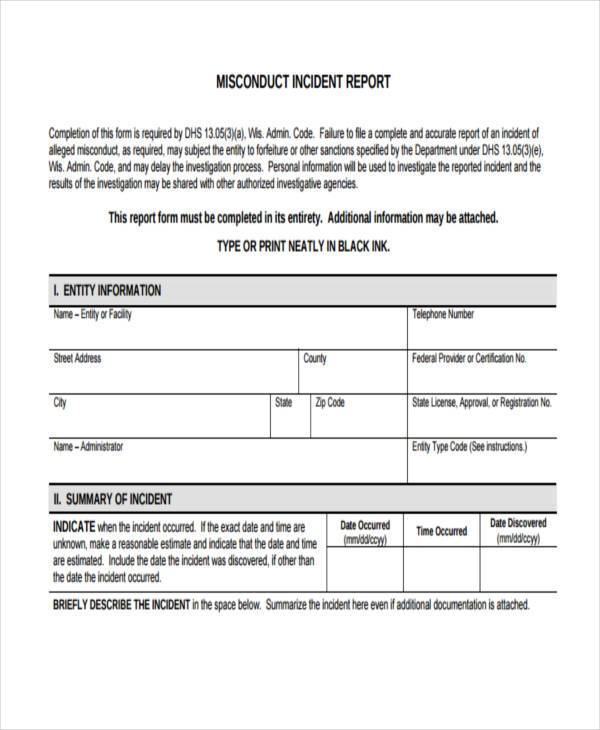 employee misconduct report form
