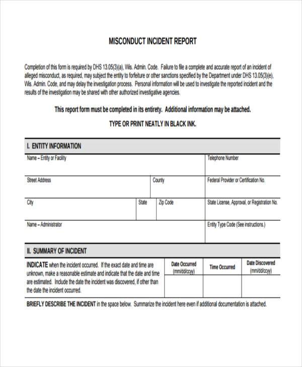 Free 8 Sample Employee Misconduct Forms In Pdf Ms Word 5017