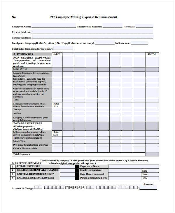 employee moving expense reimbursement form 