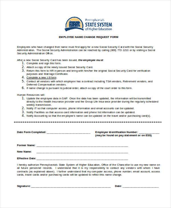 FREE 7+ Sample Employee Name Change Forms in PDF MS Word
