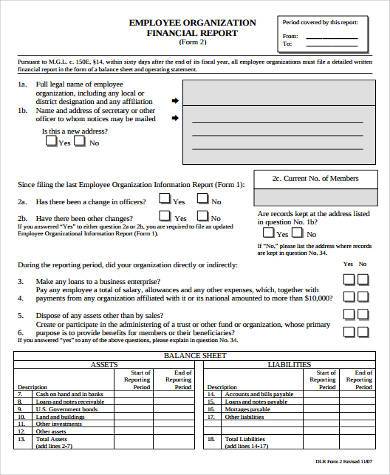 employee organization financial report form