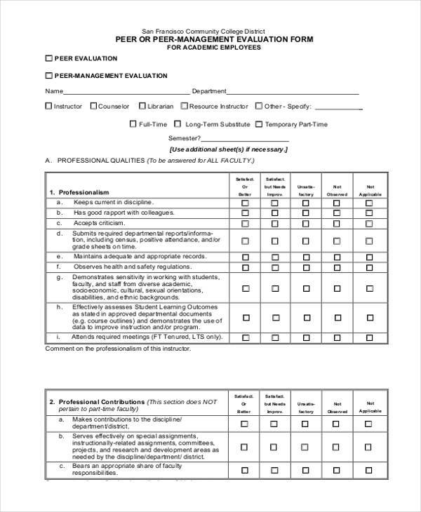 employee peer evaluation form example