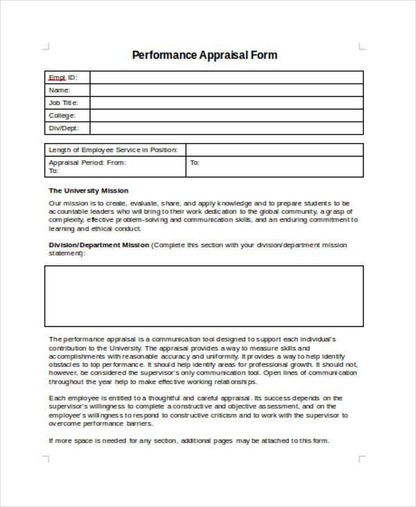 FREE 8+ Sample Employee Performance Appraisal Forms in PDF | MS Word