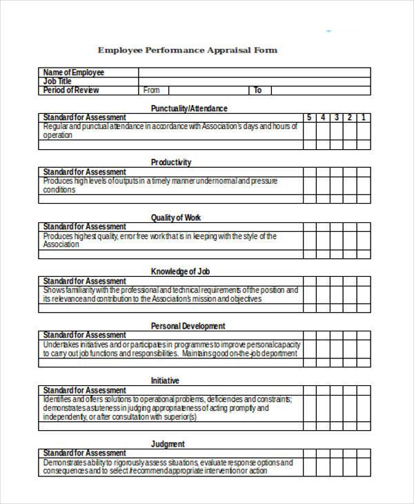 Performance Appraisal Template Word Free