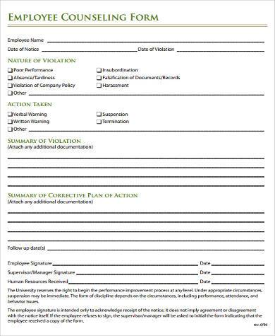 employee performance counseling form