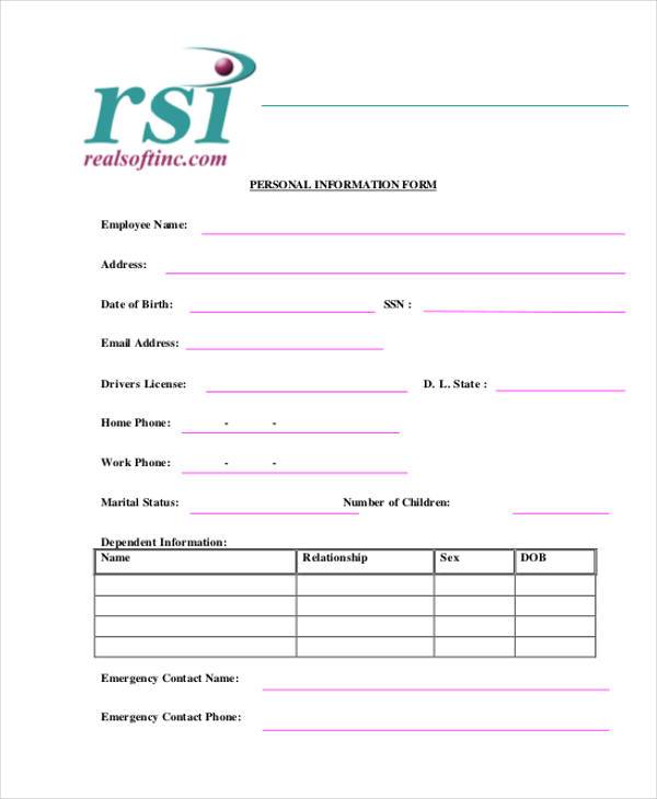 employee personal information form example