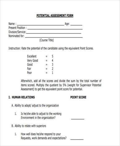 employee potential assessment form