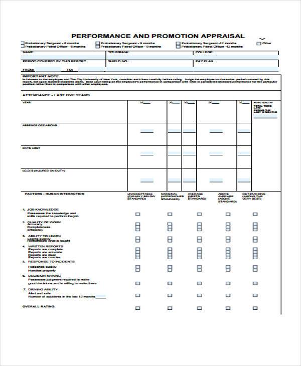 Sample Performance Appraisal For Promotion