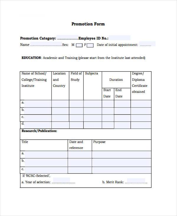 FREE 10 Sample Employee Promotion Forms In PDF MS Word Excel