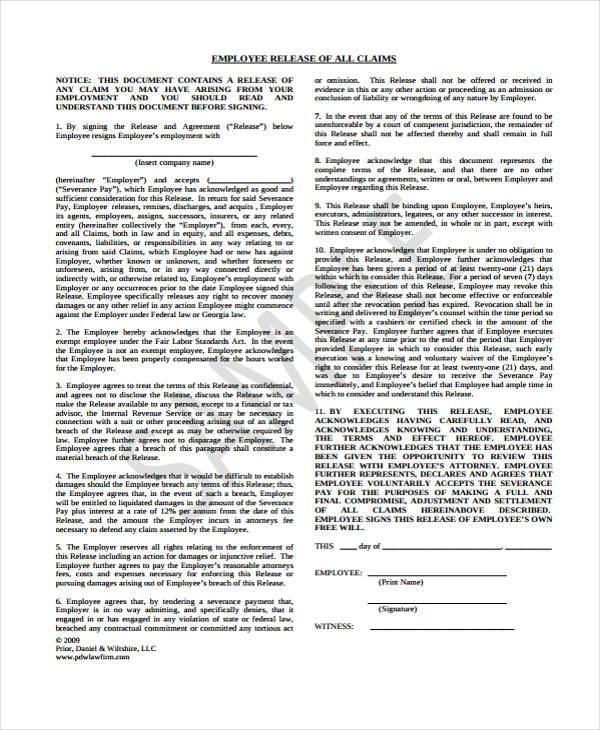 employee release of claims form