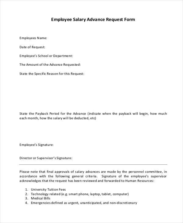 Free 6 Sample Employee Advance Request Forms In Pdf Ms Word