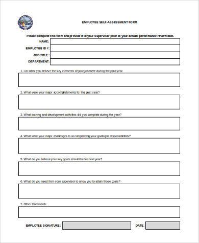 employee self assessment form in word format