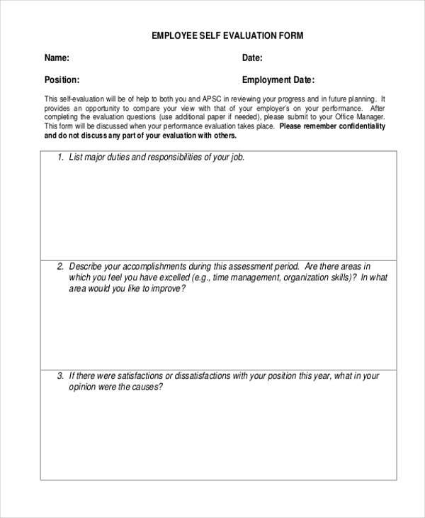 employee self evaluation form