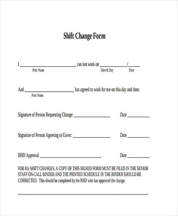 employee shift change form example