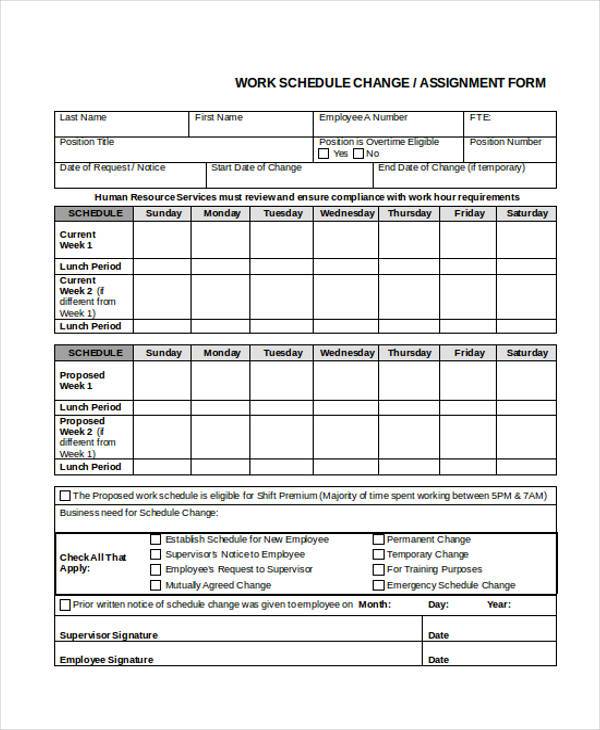 employee shift change form in doc