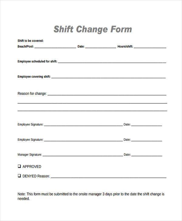 Work Schedule Change Request Form Template