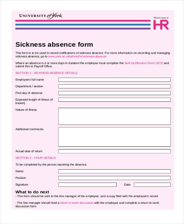 FREE 8 Sample Employee Absence Forms In PDF MS Word