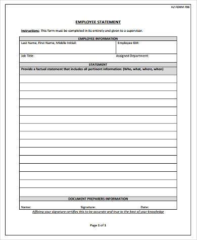 FREE 10+ Sample Employee Statement Forms in PDF | MS Word | Excel